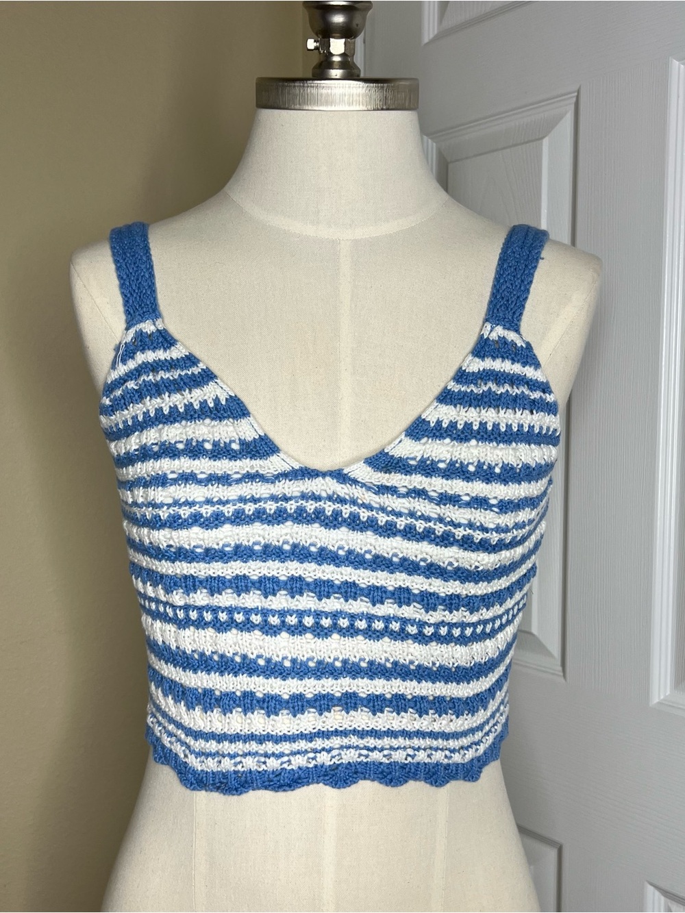 HOLLISTER Blue & White Striped Knit Tank Top